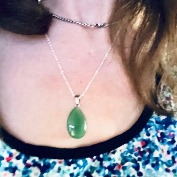 New Natural Green Chalcedony 925 Sterling Silver Handmade Water Drop Necklace - Picture 7 of 13